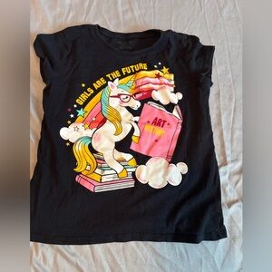 The Children's Place Black Tee with Unicorn and Art Design